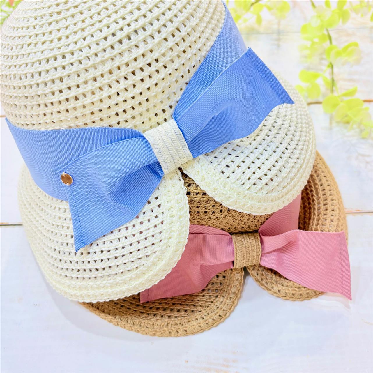 大きなリボンのキッズ帽子